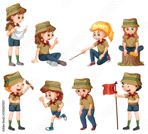Set of camping kids cartoon character