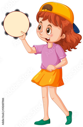 A girl playing tambourine musical instrument