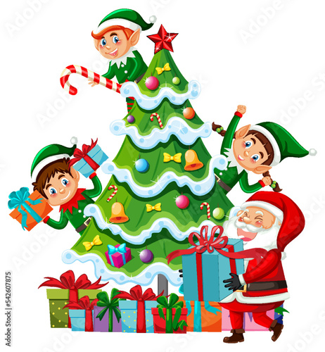 Christmas tree with many elves