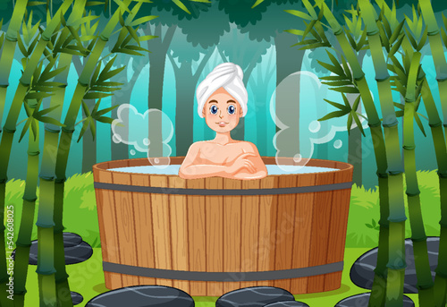 Young woman in hot tub spa