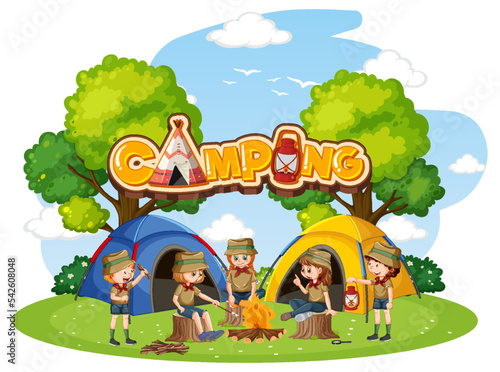 Outdoor camping with scout kids