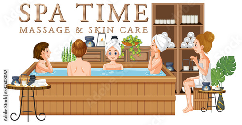 Spa time text with women in bathtub