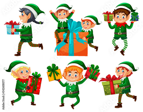 Christmas Elf cartoon character set