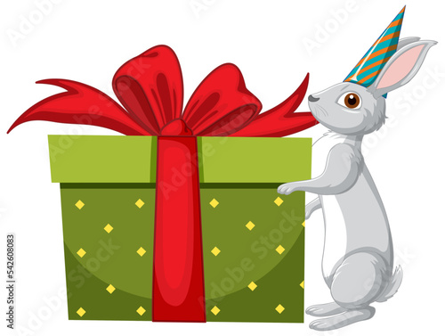 Cute grey rabbit cartoon character bit gift box