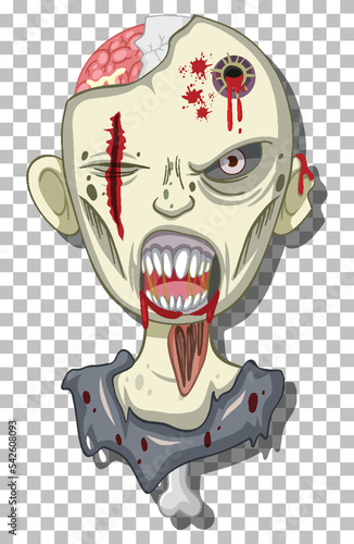Creepy zombie head on grid background