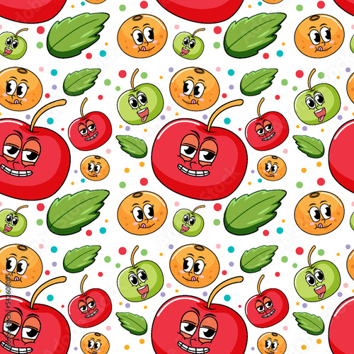 Different fruit cartoon character seamless pattern