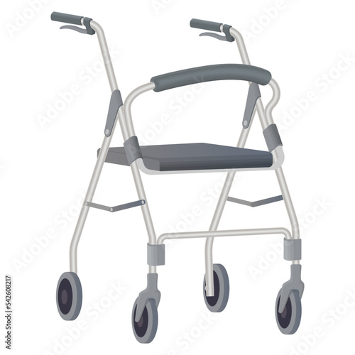 Rollator.A medical instrument for rehabilitation.Walkers with wheels for the movement of people with disabilities and the elderly.Vector illustration.