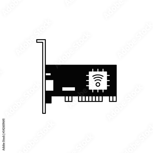 Lan card icon in black flat glyph, filled style isolated on white background
