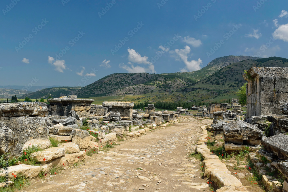 View of the stone road at The Northern Necropolis of Hierapolis, Pamukkale, Turkey View of the stone road at The Northern Necropolis of Hierapolis, Pamukkale, Turkey