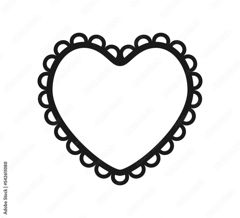Scalloped edge heart shape. Simple heart scalloped border. Fabric laces ...