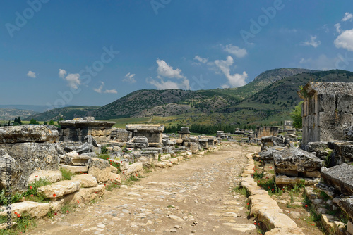 View of the stone road at The Northern Necropolis of Hierapolis, Pamukkale, Turkey