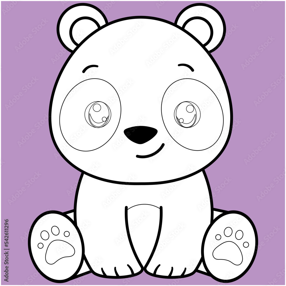 Cute Panda, Kawaii Panda black and white outline for coloring book ...