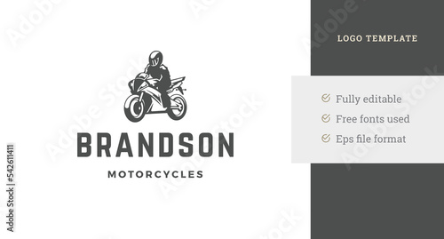 Motorcycle repair service race community transport workshop vintage logo design template vector