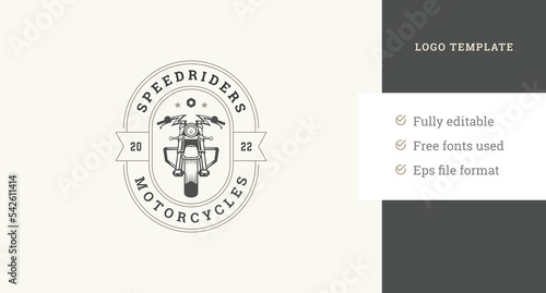 Vintage motorcycle racing border logo design template speed adrenaline driving community vector photo