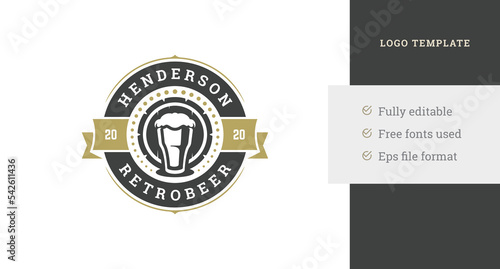 Fresh foamy craft beer vintage logo design template brewery pub bar malt beverage restaurant vector