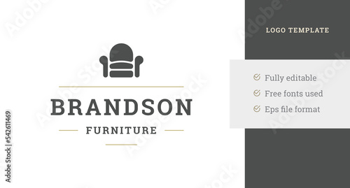Cozy interior comfortable furniture premium quality vintage logo design template vector illustration