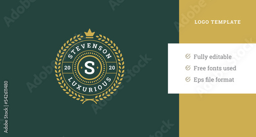 Luxury circle laurel wreath best quality authority crown vintage logo design template vector