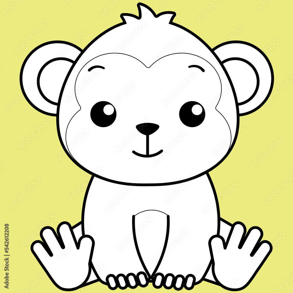 Obraz premium Cute Monkey, Kawaii Monkey black and white outline for coloring book.