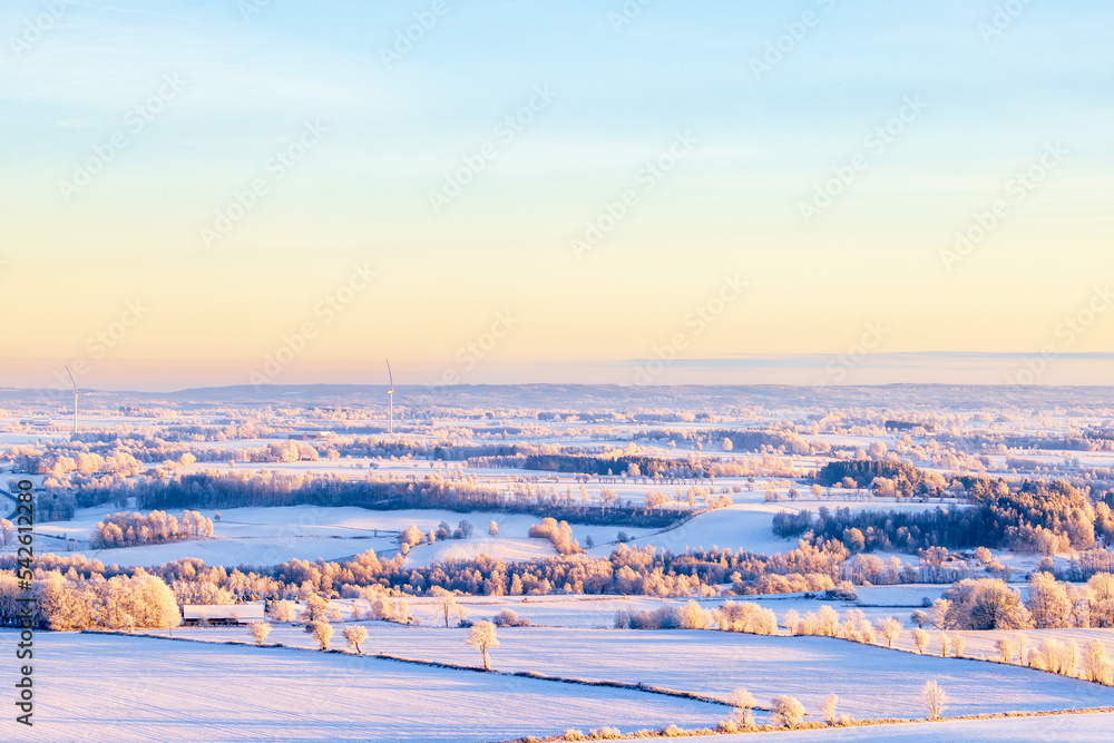 Scenic winter landscape view in the countryside