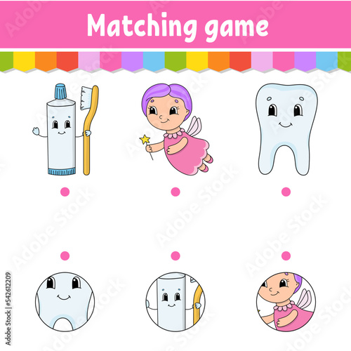 Matching game for kids. Education developing worksheet. Draw a line. Activity page. cartoon character. Vector illustration.