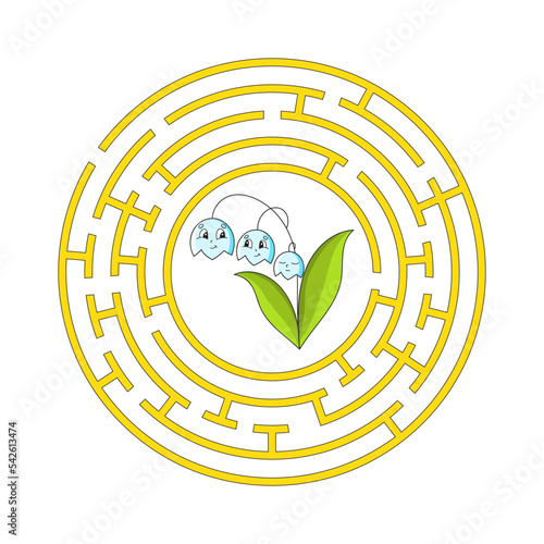 Circle maze. Game for kids. Puzzle for children. Round labyrinth conundrum. Color vector illustration. Find the right path. Education worksheet.
