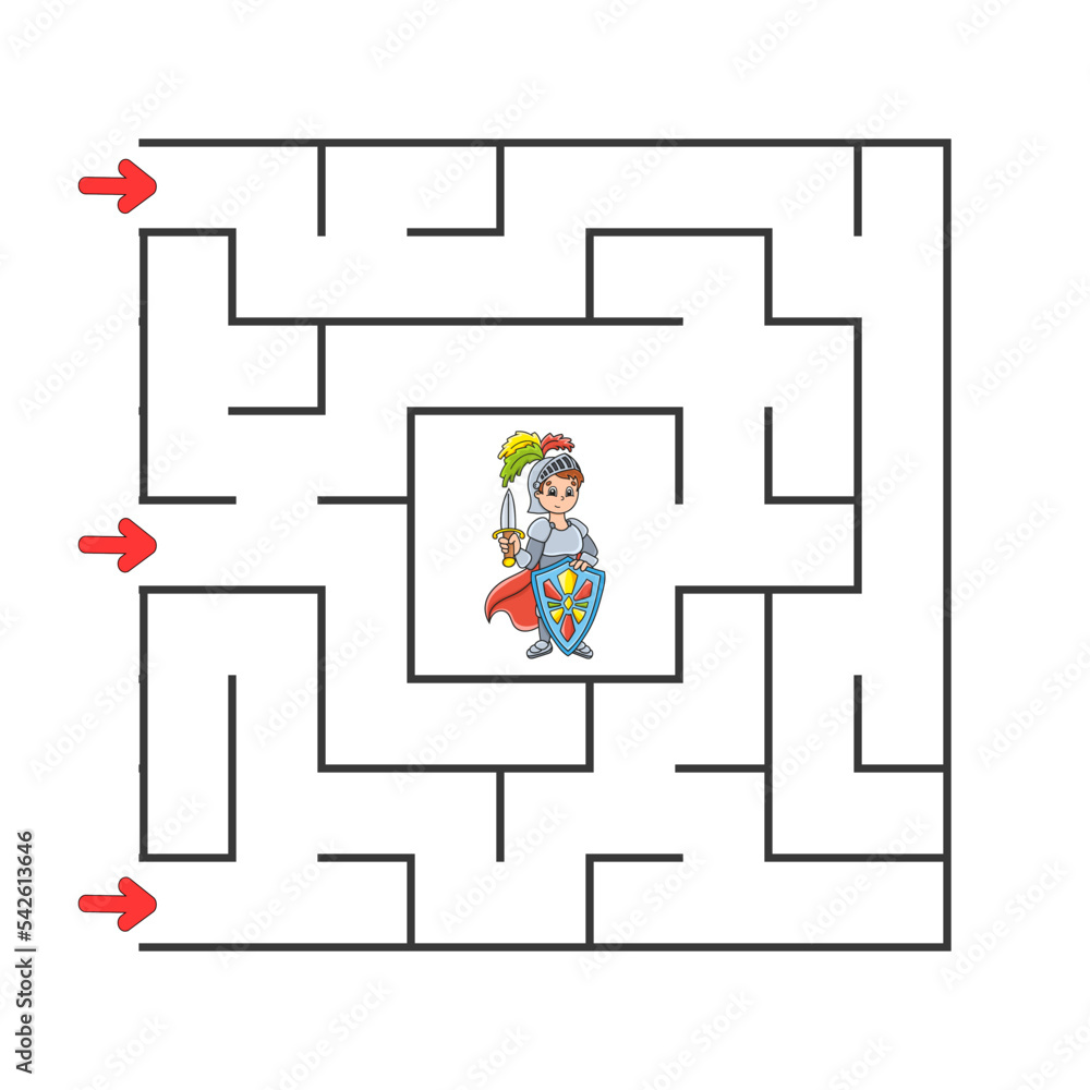 Square maze. Game for kids. Puzzle for children. cartoon character. Labyrinth conundrum. Find the right path. The development of logical and spatial thinking. Vector illustration. Square maze. Game for kids. Puzzle for children. cartoon character. Labyrinth conundrum. Find the right path. The development of logical and spatial thinking. Vector illustration.
