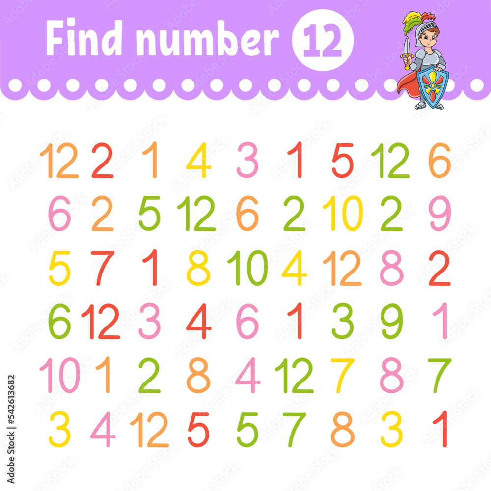 Find number. Education developing worksheet. Activity page with pictures. Game for children. Funny character. cartoon style. Vector illustration. Find number. Education developing worksheet. Activity page with pictures. Game for children. Funny character. cartoon style. Vector illustration.
