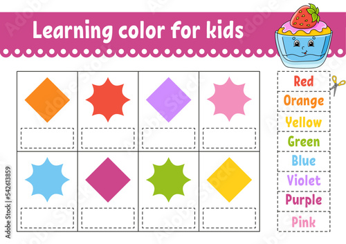 Learning color for kids. Education developing worksheet. Activity page with color pictures. Riddle for children. Funny character. cartoon style. Vector illustration.