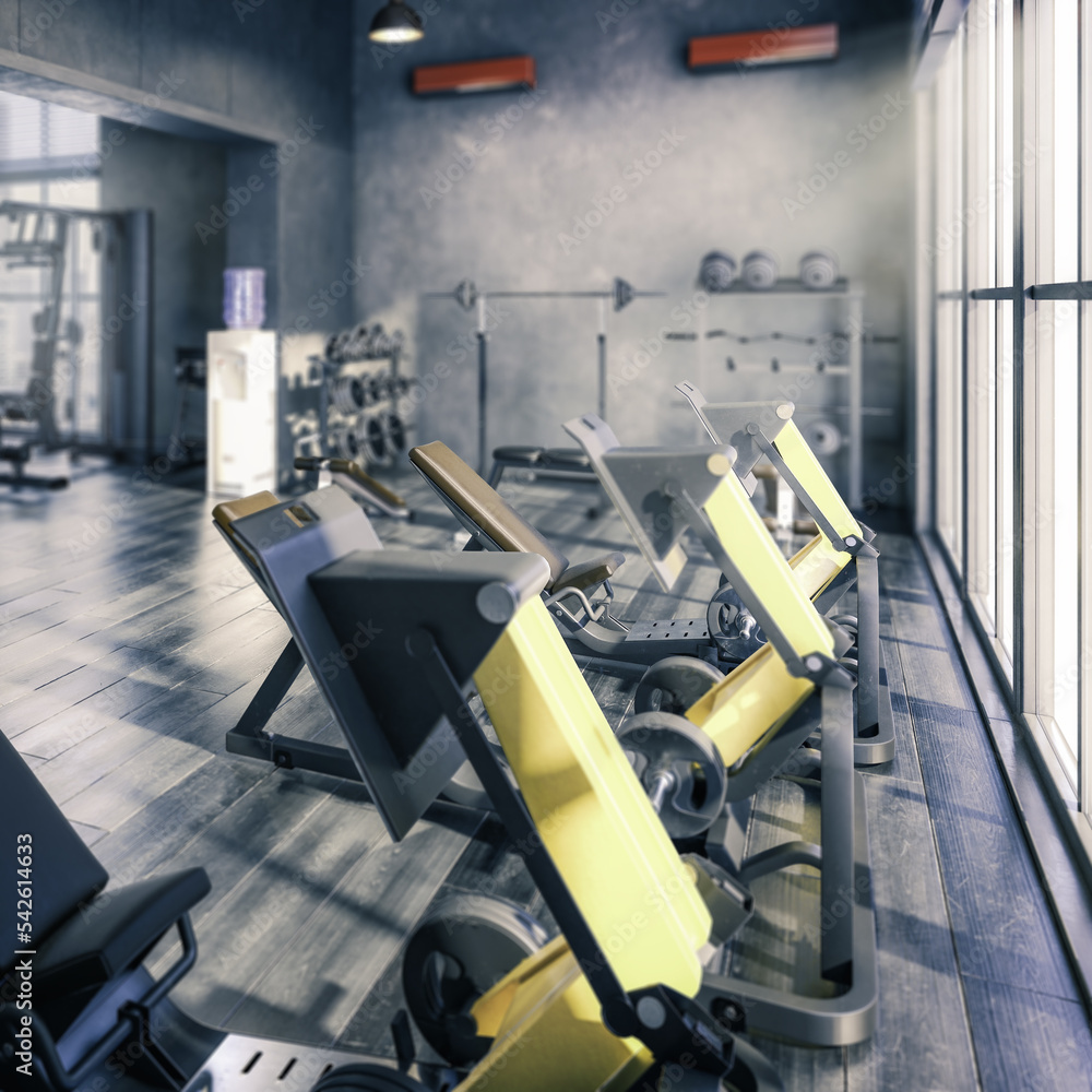 Body Building Center mit Trainingsgeräten – 3D-Visualisierung Body Building Center mit Trainingsgeräten – 3D-Visualisierung