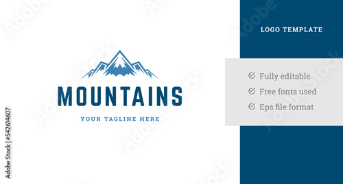 Blue vintage snowy mountain geology formation logo design template vector illustration