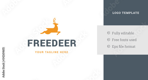 Speed running orange deer horned wild animal vintage logo design template vector illustration