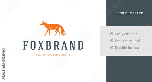 Orange wild fox animal vintage logo design template vector illustration with place for text