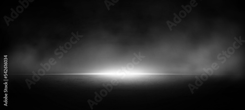 Dark street  dark background asphalt  empty dark scene  neon lights  spotlights  concrete floor and studio room with smoke rising in trade show surface  night view  for background with copy space