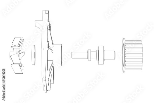 Cuadro en lienzo Car water pump in black and white 3D rendering isolated on white background