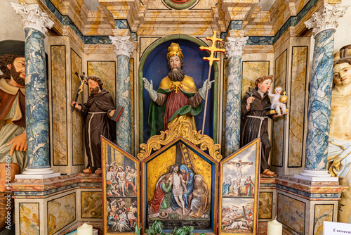 Altar of San Silvestro's chapel in Vallunga, South Tyrol, Italy photo