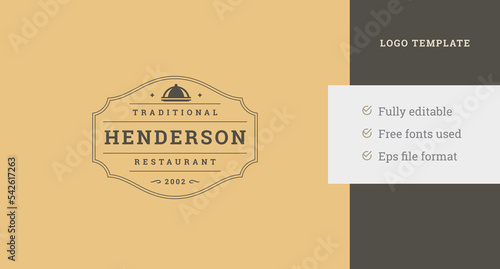 Best quality restaurant vintage logo design template ornate frame serving plate and stars vector