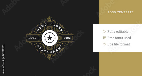 Premium restaurant golden circle vintage logo design template curved royal ornate vector