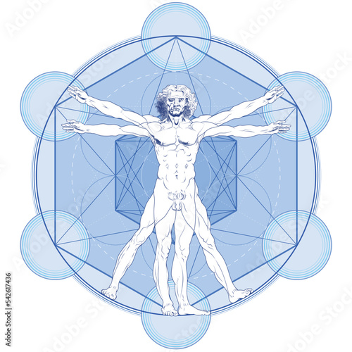 Vitruvian Man with Metatron Background