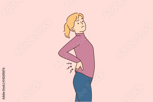 Unhealthy woman stretch suffer from backache 