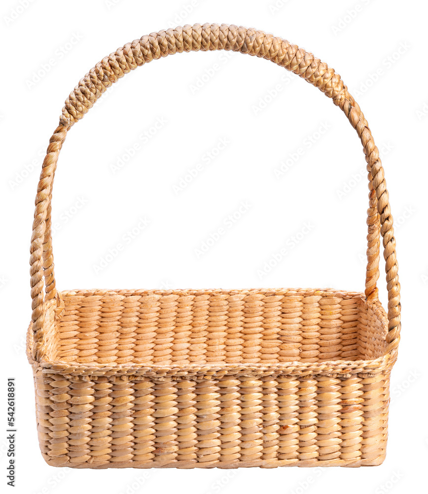 Small Bamboo Wooden Basket On White Background Stock Photo