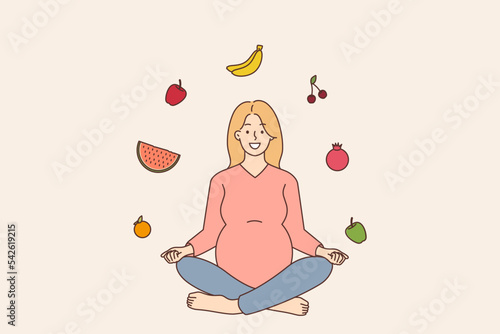 Happy pregnant woman follow healthy diet 