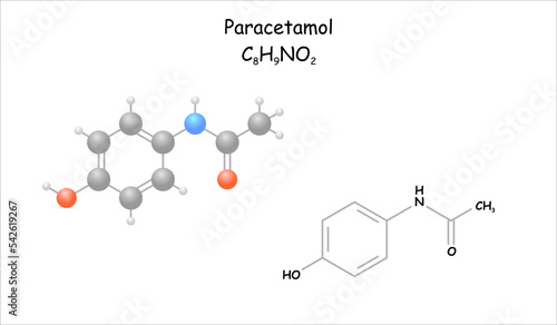 Stylized molecule model/structural formula of paracetamol.