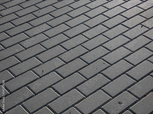 View of street pavement or a sidewalk made from small square bricks outdoors
