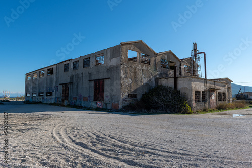 An abandoned derelict factory building that used to produce olive oil.