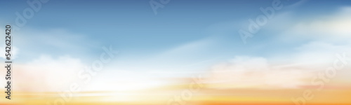фотография Morning sky, Spring Sunst sky scape in blue and yellow colour,Vector of nature s