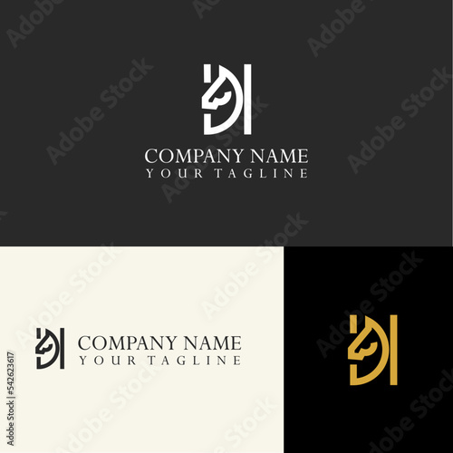 Letter h and horse head vector logo in line style