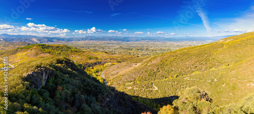 Great aerial panorama of the Bierzo region seen from the castle of Cornatel, Castilla y León, Spain photo