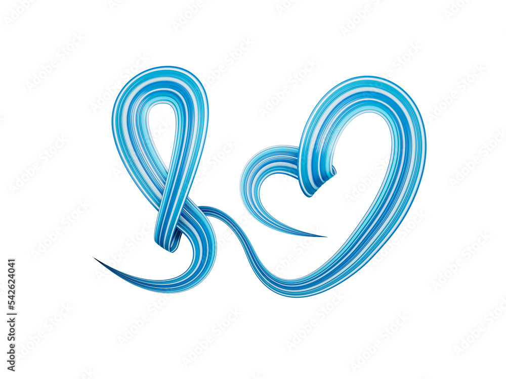 Obraz premium Blue ribbon making Heart shape isolated on white background. 3d illustration