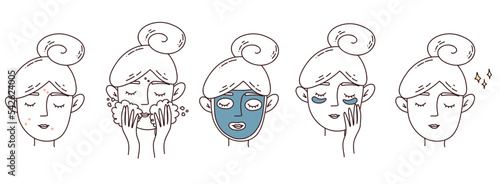 skincare woman set outline