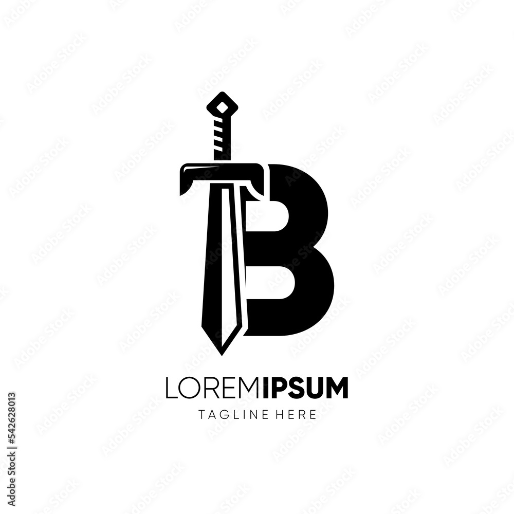 Letter B Sword Logo Design Vector Icon Graphic Emblem Illustration